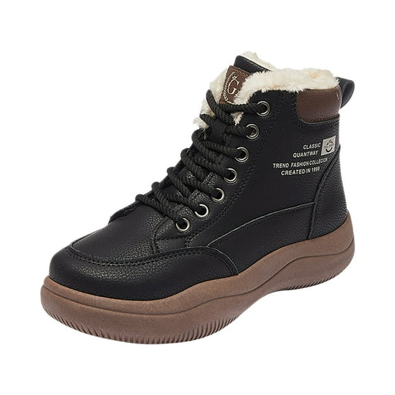 Fashion Sneakers Platform Combat Boots for Women Girls Plush Lined Warm Winter Snow Chunky Ankle Booties