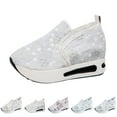 thumbnail image 1 of Fashion Sneakers for Women 2025, Floral Embroidery Breathable Sheer Mesh Lace Sneakers Slip on Sneakers White Size 7, 1 of 4