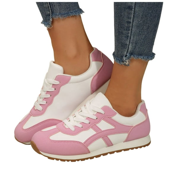 Fashion Sneakers for Women Color Block Casual Running Shoes Lace up Nonslip Workout Athletic Walking Tennis Shoes Pink Size 9