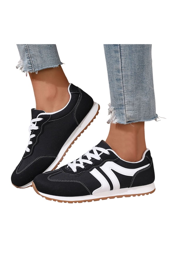 Fashion Sneakers for Women Color Block Casual Running Shoes Lace up Nonslip Workout Athletic Walking Tennis Shoes White Size 7