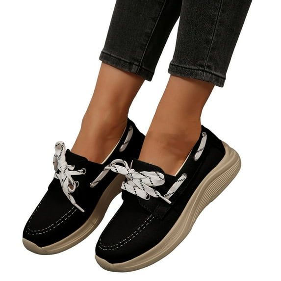 Fashion Sneakers for Women Fashion Casual Lace up Low Top Platform Chunky Flats Canvas Shoes Walking Loafers