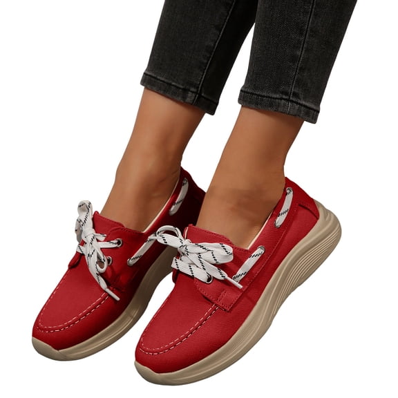 Fashion Sneakers for Women Fashion Casual Lace up Low Top Platform Chunky Flats Canvas Shoes Walking Loafers
