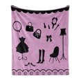 thumbnail image 1 of Fashion Soft Flannel Fleece Blanket, Women Boutique Shop Elements Purse High Heels Necklace Dress and Nail Polish, Cozy Plush for Indoor and Outdoor Use, 50" x 70", Black and Lilac, by Ambesonne, 1 of 6