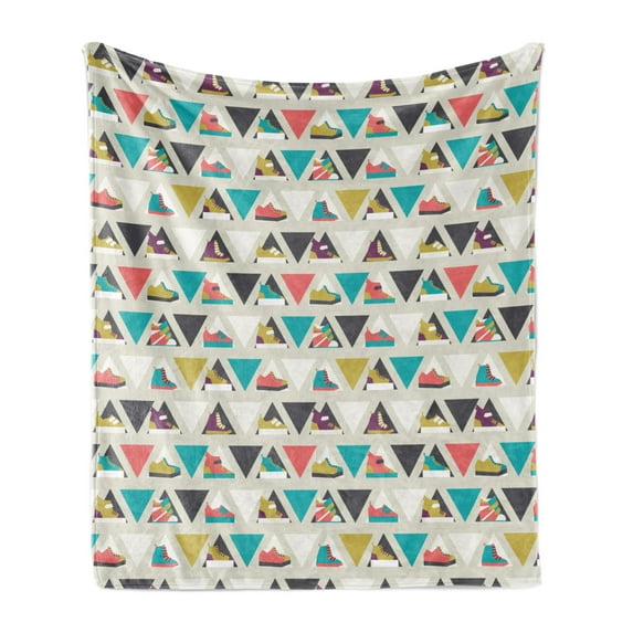 Fashion Soft Flannel Fleece Throw Blanket, Cartoonish Style Various Models of Sports Shoes with Triangles, Cozy Plush for Indoor and Outdoor Use, 60" x 80", Multicolor, by Ambesonne