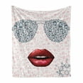 thumbnail image 1 of Fashion Soft Flannel Fleece Throw Blanket, Diamond Sunglasses and Glossy Lips on Pastel Travelling Items Pattern, Cozy Plush for Indoor and Outdoor Use, 70" x 90", Blush and Multicolor, by Ambesonne, 1 of 6