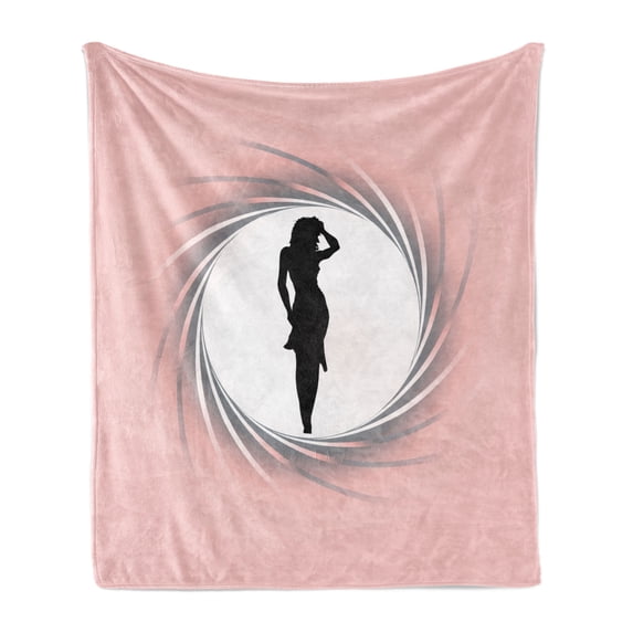 Fashion Soft Flannel Fleece Throw Blanket, Hot Lady Image in Spiral Zoom Circle Design in Modern Warm Pastel Tone Print, Cozy Plush for Indoor and Outdoor Use, 50" x 70", Black Pink, by Ambesonne