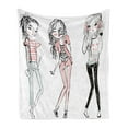 thumbnail image 1 of Fashion Soft Flannel Fleece Throw Blanket, Sketch Cartoon Design Girls with Makeup Clothes Illustration Image, Cozy Plush for Indoor and Outdoor Use, 70" x 90", Pale Pink White Black, by Ambesonne, 1 of 5