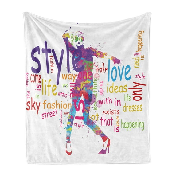 Fashion Soft Flannel Fleece Throw Blanket, Woman Silhouette with Colorful Stains Love Dresses Happiness Theme Print, Cozy Plush for Indoor and Outdoor Use, 60" x 80", Multicolor, by Ambesonne