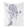 thumbnail image 1 of Fashion Soft Flannel Fleece Throw Blanket, Young Girl Tattoos Butterflies Free Your Soul Inspired Hair Feminine, Cozy Plush for Indoor and Outdoor Use, 60" x 80", Purple White, by Ambesonne, 1 of 6