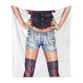 thumbnail image 1 of Fashion Soft Flannel Fleece Throw Blanket, Young Woman Wearing Jean Shorts and Stockings Artwork Illustration Print, Cozy Plush for Indoor and Outdoor Use, 60" x 80", Multicolor, by Ambesonne, 1 of 5