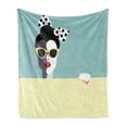 thumbnail image 1 of Fashion Soft Flannel Fleece Throw Blanket, Young Woman Wearing Sunglases in Retro Pop Art Style, Cozy Plush for Indoor and Outdoor Use, 50" x 70", Pale Yellow Seafoam, by Ambesonne, 1 of 5