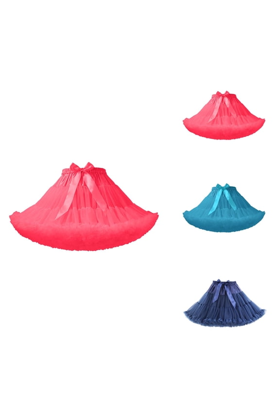 Fashion Solid Color Bow Tie, 3-Layered Pleated Tulle Tutu Skirt, Handmade Puffy Party Stage Performance Skirt