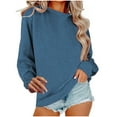 thumbnail image 1 of Fashion Solid Color Casual Tops for Women Round Neck Loose Long Sleeve Pullover with Pockets Sweatshirt Workout Shirt, 1 of 5