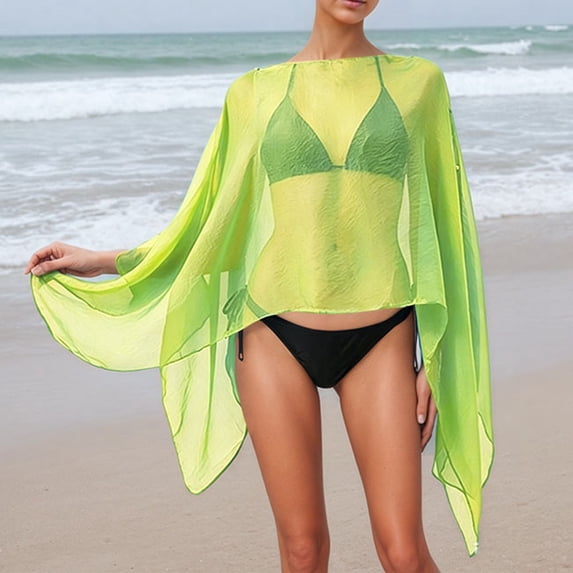 Fashion Solid Color Cover Up for Women Summer Loose Fit Flowy Sun Pullover Scarf Style Swimwear Swimwear Cover Up(Light Green.)