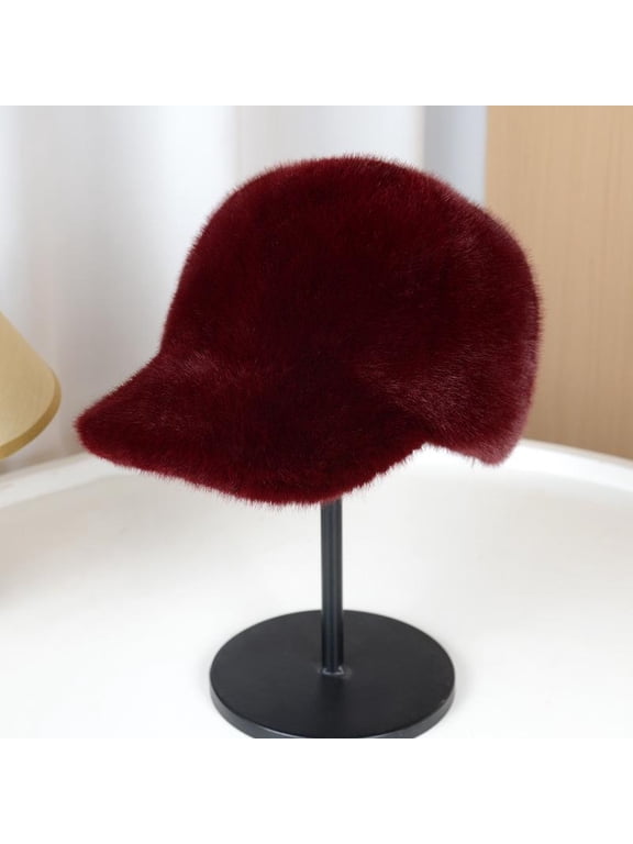 Fashion Solid Color Fluffy Faux Fur Baseball Hat Outdoor For Women's Luxury Thic
