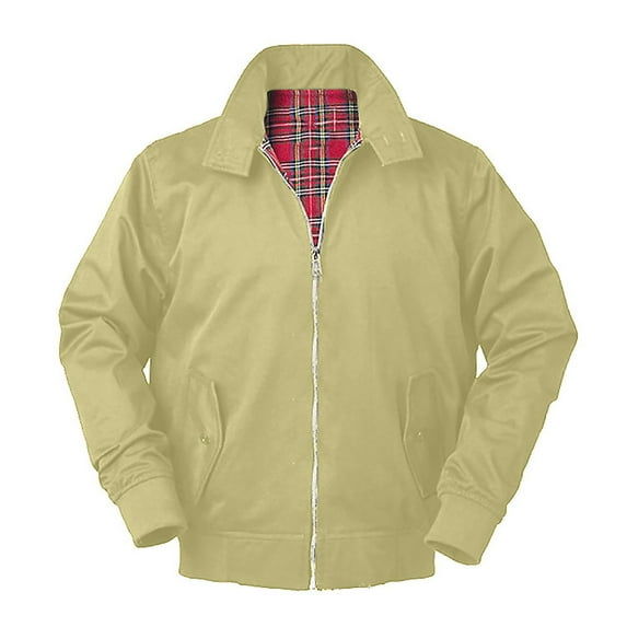 Fashion Solid Color Long Sleeve Jackets for Men Plaid Pattern Lined Casual Lapel Mens Jacket with Zipper(Khaki,2XL)