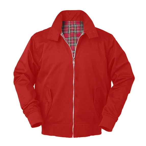 Fashion Solid Color Long Sleeve Jackets for Men Plaid Pattern Lined Casual Lapel Mens Jacket with Zipper(Red,3XL)