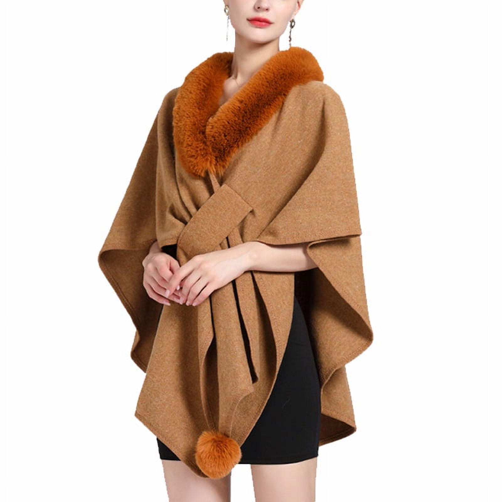 Women s Faux Fur Shawl Wrap Poncho Ruana Cape Open Front Cardigan Warm Cape Sweater Cloak Walmart