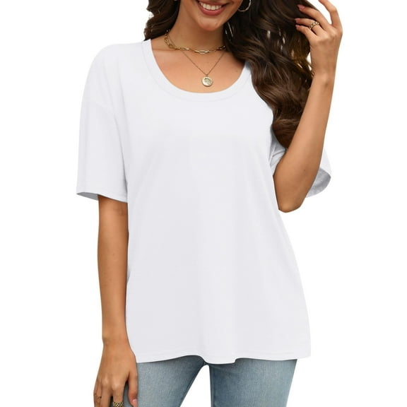 Fashion Solid Color T Shirts for Women Summer Short Sleeve Tops Loose Scook Neck Blouse Tops