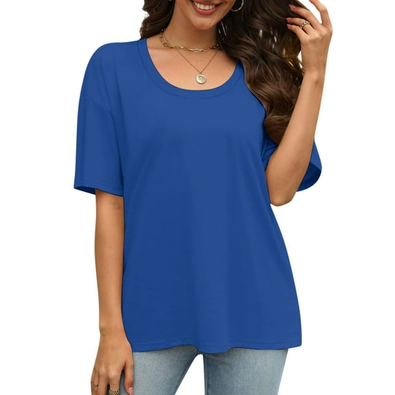 Fashion Solid Color T Shirts for Women Summer Short Sleeve Tops Loose Scook Neck Blouse Tops