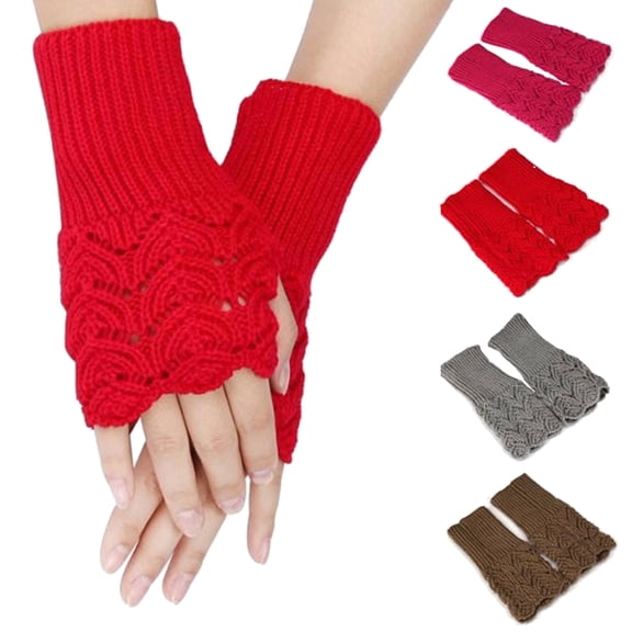 Fashion Solid Color Women Winter Fingerless Gloves Hand Warmer Knitted Mittens