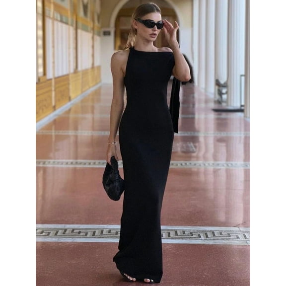 Fashion Solid O Neck Sleeveless Patchwork Sexy Bodycon Maxi Prom Dress Summer Women Clothes Party Festival Club Y2K