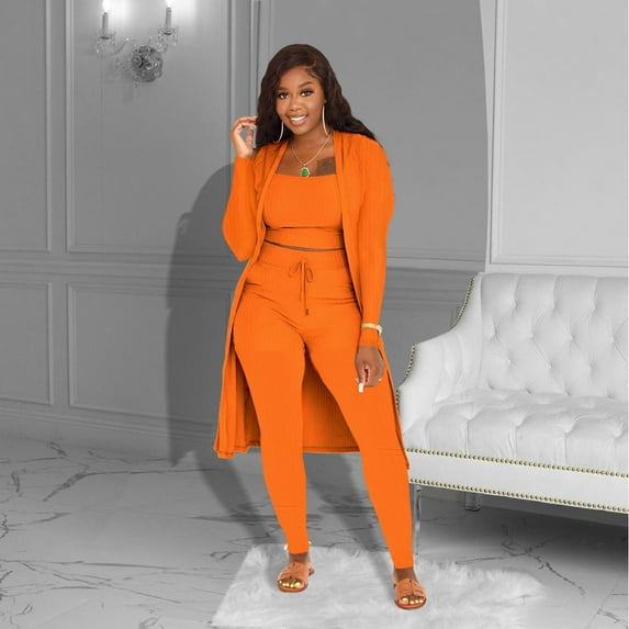 Fashion Solid Three-piece Suit (M, Orange)