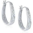 thumbnail image 1 of Fashion Sparkling White Crystal Paved Oval Shape Hoop Earrings for Women, 1 of 4