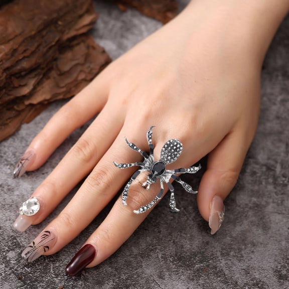 Fashion Spider Ring Halloween Jewelry Dark Style Alloy Open Finger Ring Silver 1 Count