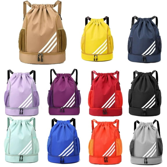 Fashion Sports Backpacks, Large Capacity Gym Bag, Drawstring Sports Bag, Football Bag, Adjustable Waterproof Sports Backpack with Ball Compartment Bottom Compartment for Women Men Junior (Khaki)