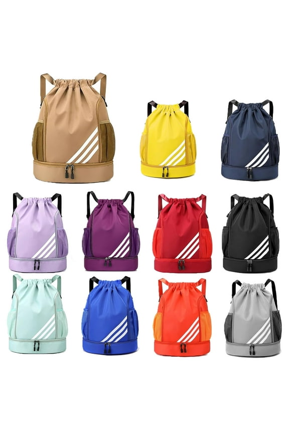 Fashion Sports Backpacks, Large Capacity Gym Bag, Drawstring Sports Bag, Football Bag, Adjustable Waterproof Sports Backpack with Ball Compartment Bottom Compartment for Women Men Junior (Khaki)