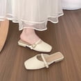 thumbnail image 1 of Fashion Square Toe Mary Jane Mules for Women Metal Buckle Strap Slip On Spring Summer Flat Footwear, 1 of 4