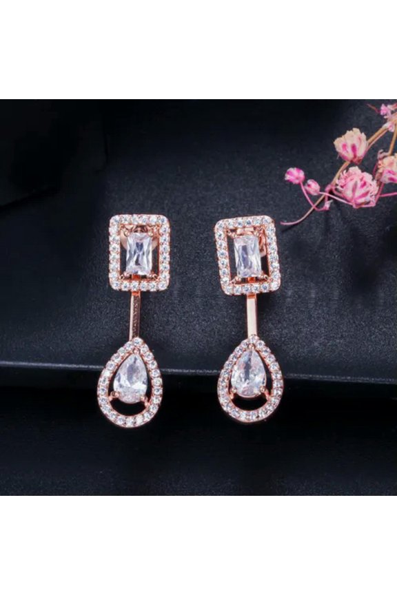 Fashion Square Water Drop Cubic Zircon Rose Gold Plated Dangle Earring for Women