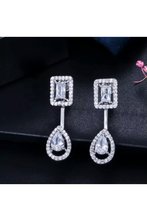 Fashion Square Water Drop Cubic Zircon Rose Gold Plated Dangle Earring for Women