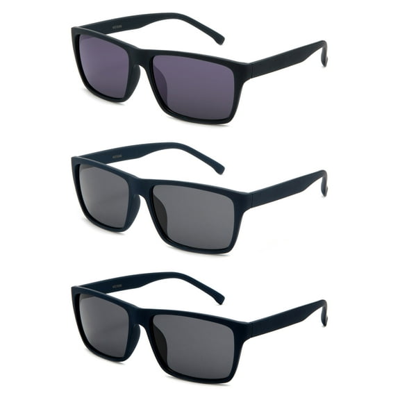 Fashion Squared Sunglasses UV 400 Protection For Men , Black, Matt Black & Rubber Blacke 3 Pack