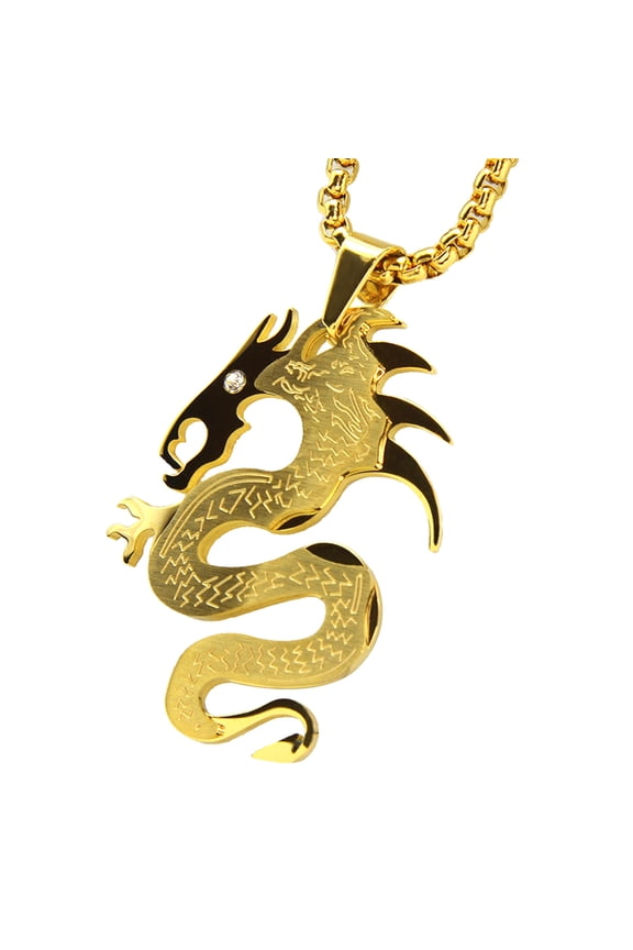 Fashion Stainless Steel DRAGON Pendant with Box Chain 24" SCP 124 G