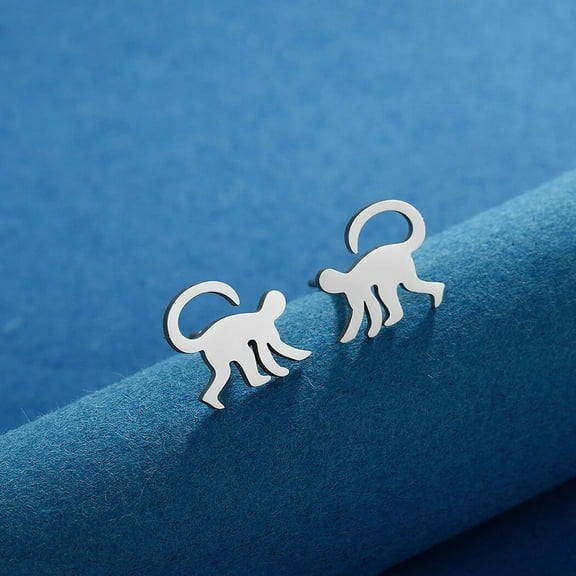 Fashion Stainless Steel Earrings Tiny Silver Monkey Stud Earrings, Zoom Love Gift Commemorative Gift