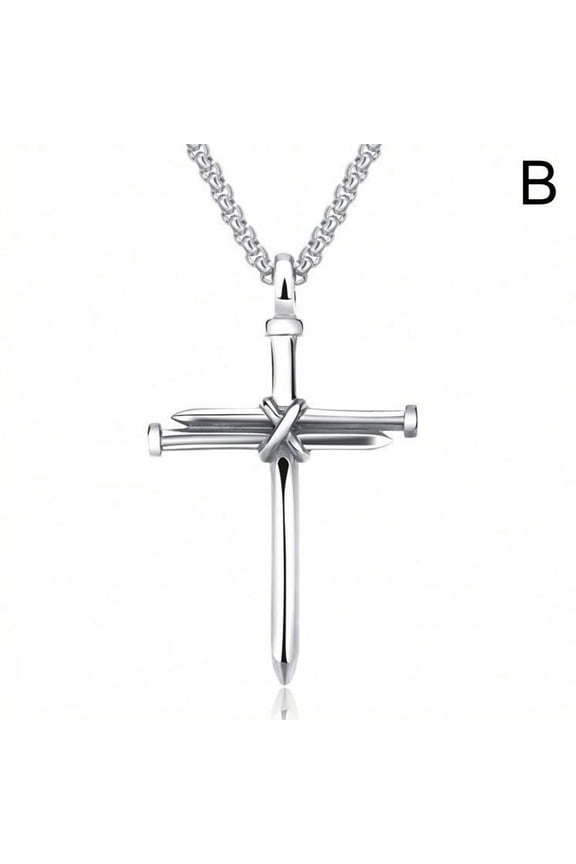 Fashion Stainless Steel Nail Rope Cross Pendant Necklace Jewelry For Men Present N2C9
