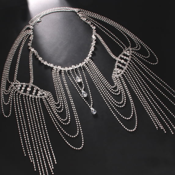 Fashion Statement Crystals Tassels Shoulder Chain Alloy Body Necklace for Women, Great for Weddings and Festivals