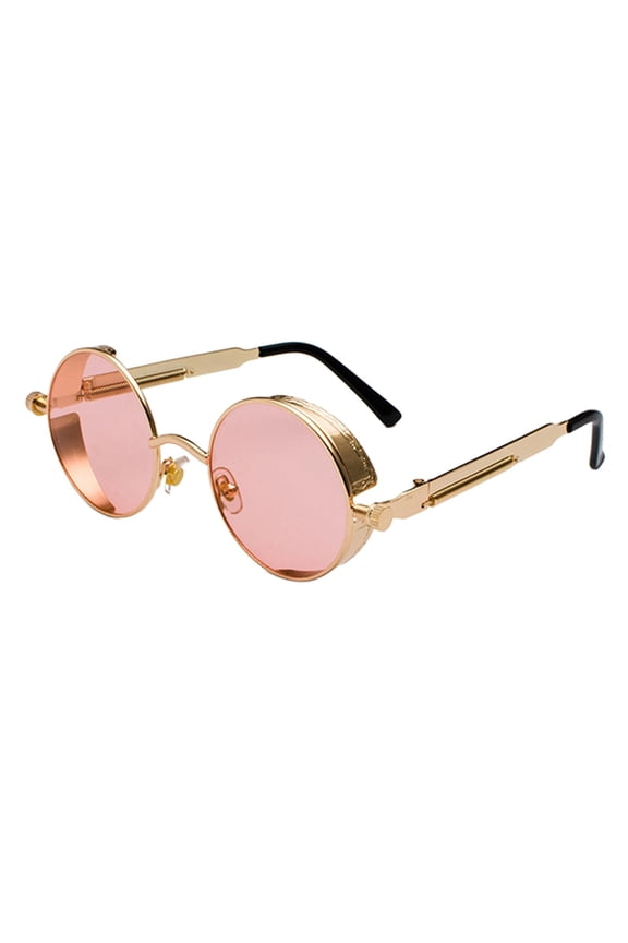Fashion Steampunk Round Sunglasses Metal Circle Frame Goggles Protection, protecting your eyes from shorter-length visible Pink