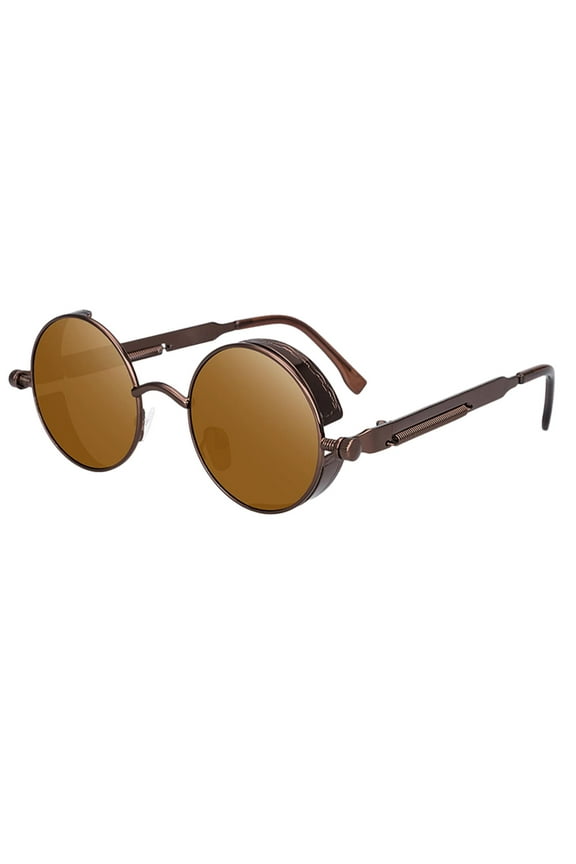 Fashion Steampunk Round Sunglasses Metal Circle Frame Goggles Protection, protecting your eyes from shorter-wavelength visible light Tawny
