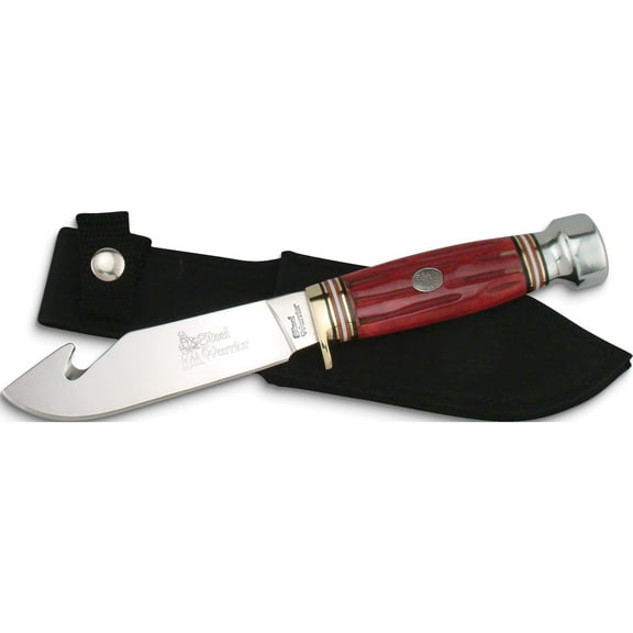 Fashion Steel Warrior Guthook Red Bone Handle Knife With Case (9 X 1.75) Made In China gm6426
