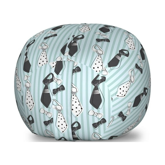 Fashion Storage Toy Bag Chair, Bowtie Doodle on Geometric Vertical Stripes Background Man Clothes Gentlemen, Stuffed Animal Organizer Washable Bag, Small Size, Pale Blue Grey, by Ambesonne