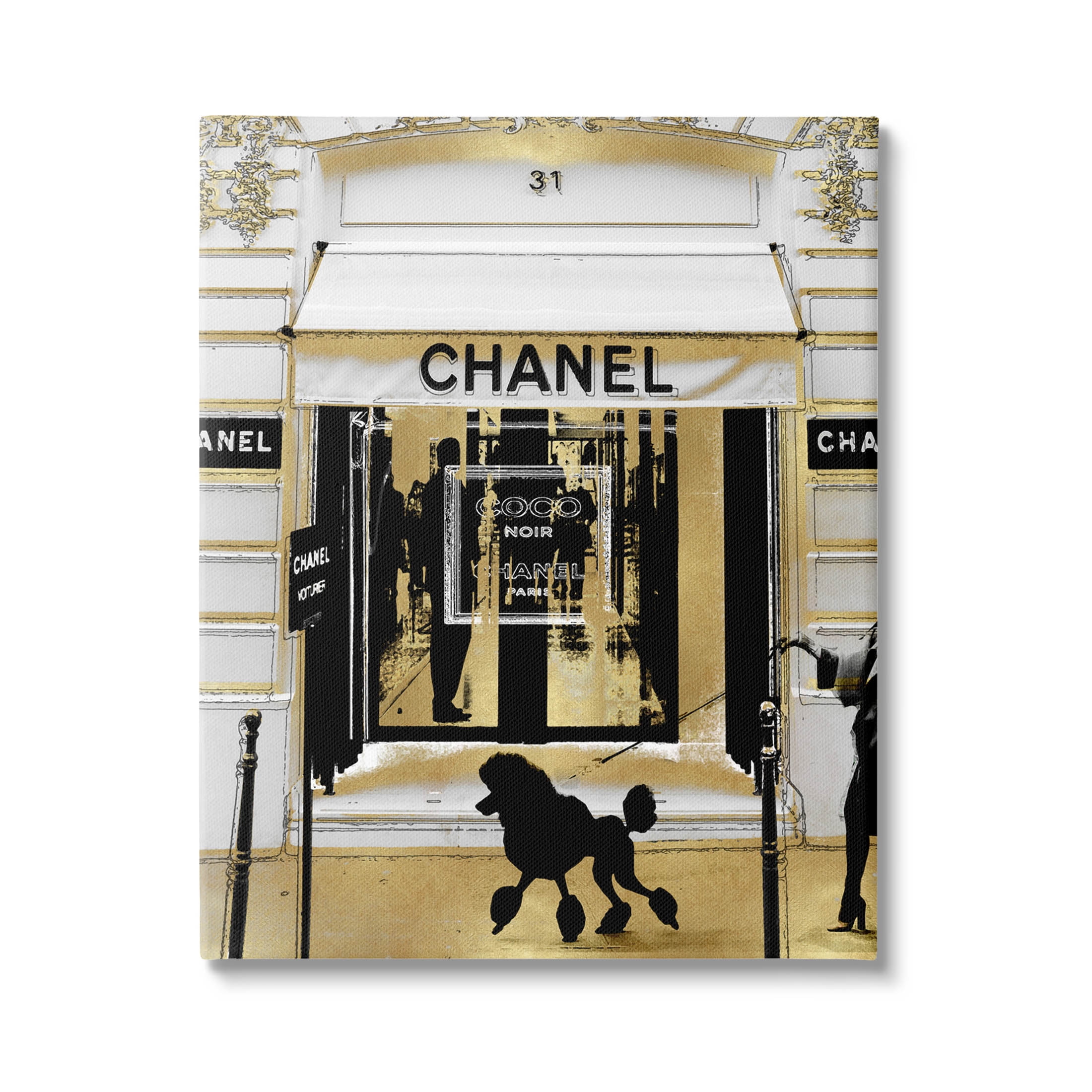 Fashion Storefront Glam Poodle Canvas Art in Gold and Black