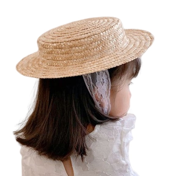 Fashion Straw Hat for Baby Girls Beach Sun Cap Large Brim Handwoven Straw Top Hat for Toddler 1-3Y Photography Headdress