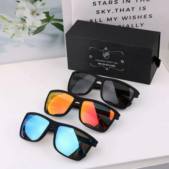 Fashion Street Lightweight Unisex Rectangular Aviator Fashion Sunglasses, Blue, 3-Pack