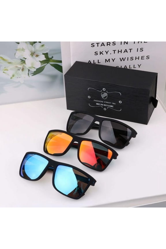 Lightweight Unisex Rectangular Aviator Fashion Sunglasses, Blue, 3-Pack