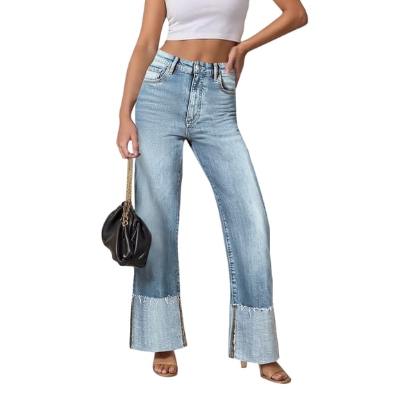 Fashion Street Loose Curly Hem Nine-quarter Jeans, Women's Autumn and Winter New Comfortable and Casual Straight-leg Jeans Y2k