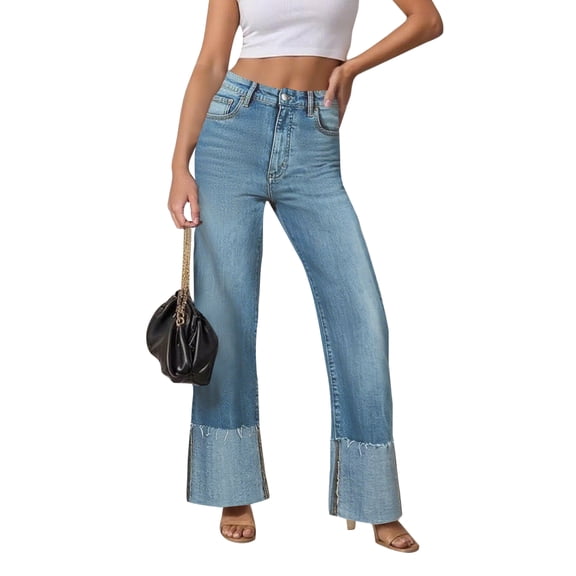 Fashion Street Loose Curly Hem Nine-quarter Jeans, Women's Autumn and Winter New Comfortable and Casual Straight-leg Jeans Y2k