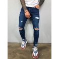 thumbnail image 1 of Fashion Street Style Ripped Skinny Jeans Men Vintage wash Solid Denim Trouser Mens Casual Slim fit pencil denim Pants hot sale, 1 of 7